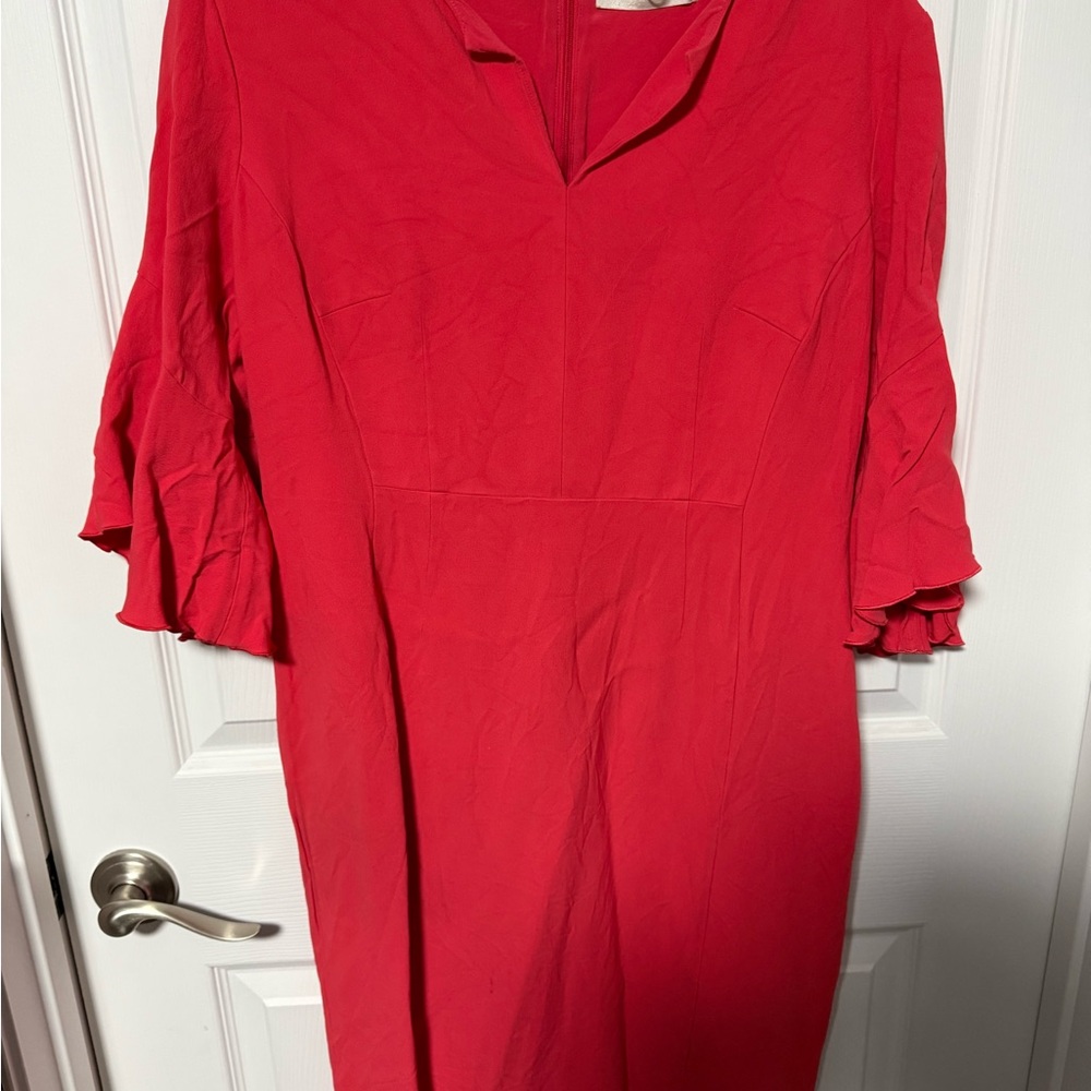 Women's Red V-Neck Ruffle Sleeve Dress